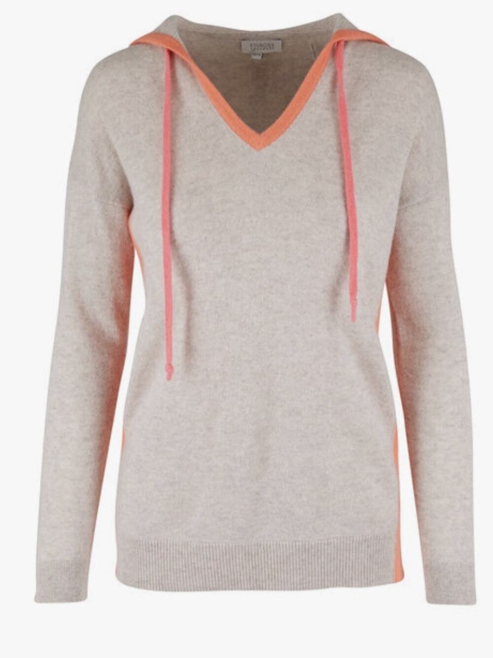 Kinross Cashmere Biscotti & Mango Cashmere Contrast Trim Hoodie Size L